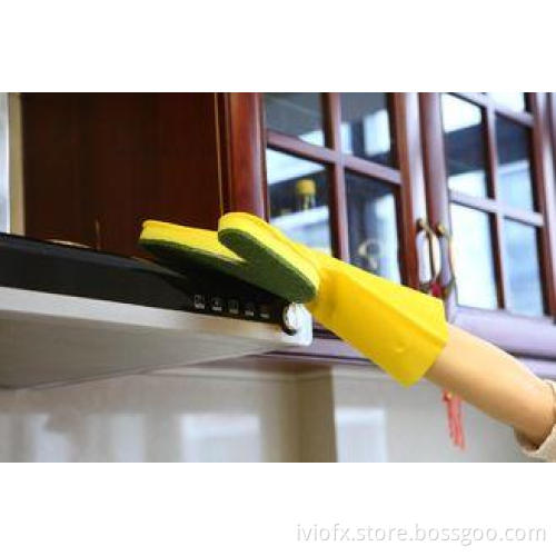 Household Green Natural Cleaning Latex Gloves With Scouring